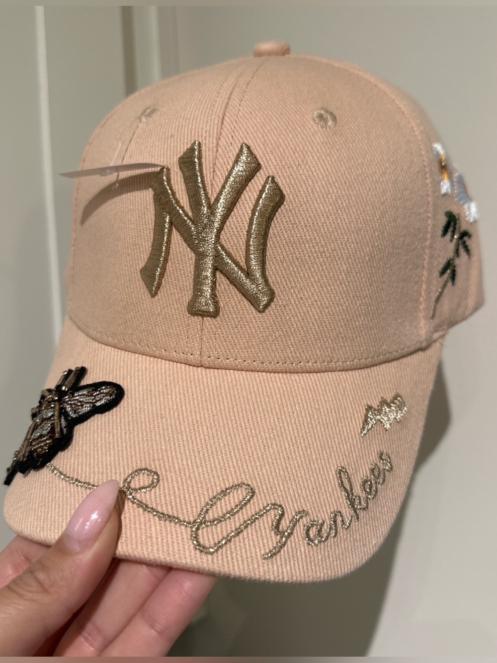 MLB Pink & Rose Gold New York Yankees Floral Embroidered Baseball Cap